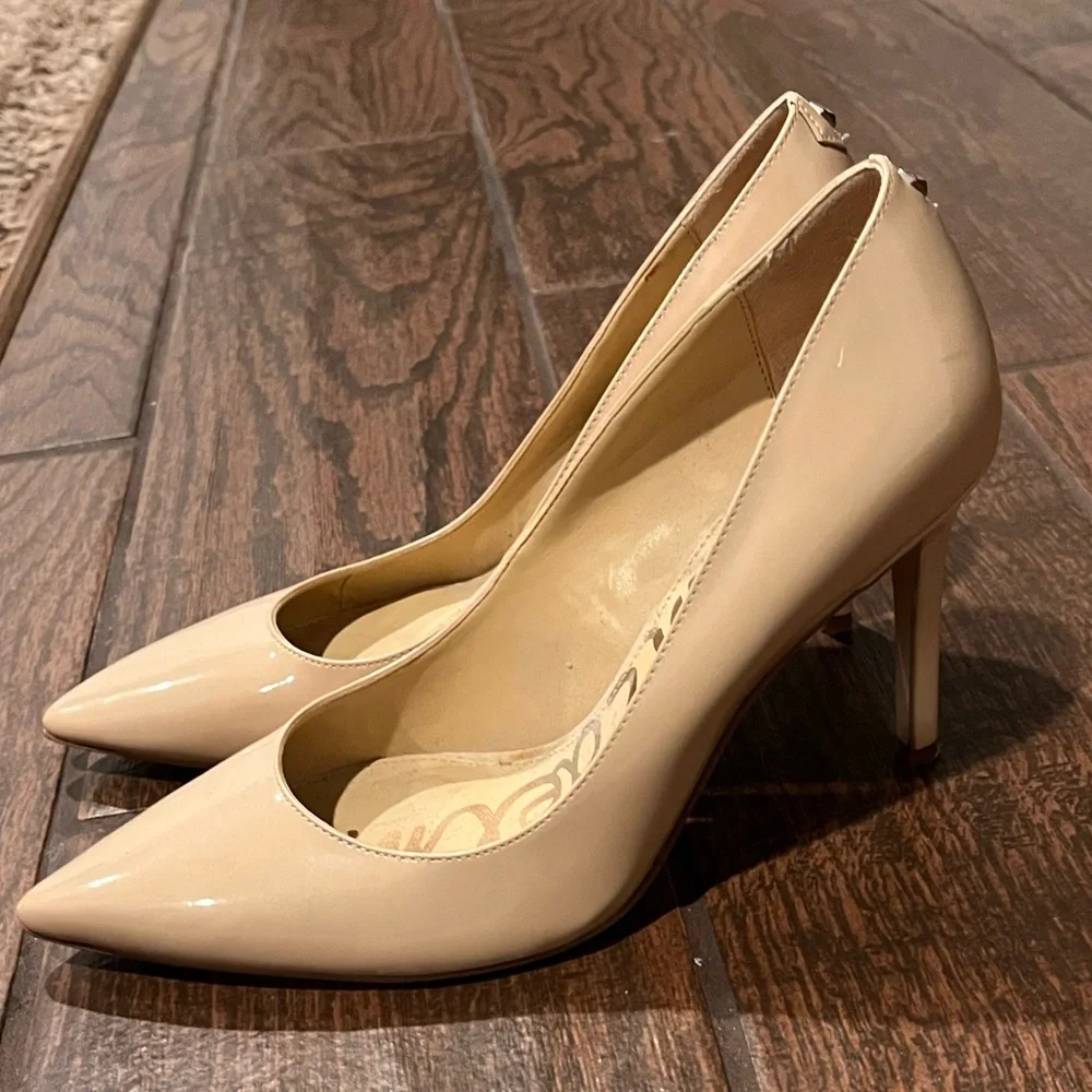 Sam Edelman Nude Patent Pointed Toe Pumps Heels - Picture 1 of 5